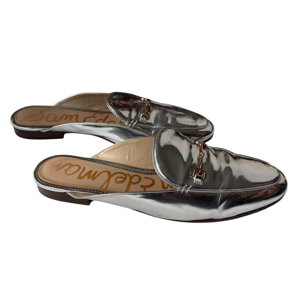 Sam Edelman Linnie Bit Soft Silver Metallic Slip On Mules Loafer Sz 14 Classic